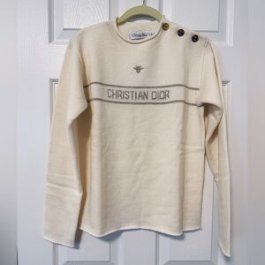Dior Wool/Cashmere Cream Knit Top with Gold Button Accents